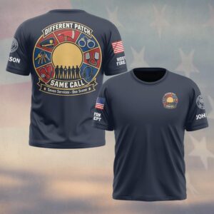 Custom Name & Department Different Patch Same Call Seven Service Tools Emblem Wheel Responder Silhouettes First Responders #DQH0955 - T-shirt