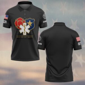Custom Name & Department Bound By Duty Interlocked Fire Police EMS Emblem Crest First Responders #DQH0960  - Polo