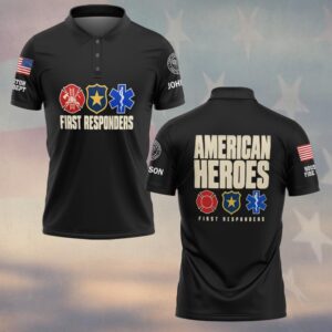 Custom Name & Department American Heroes Bold Stacked Type Three Service Emblems First Responders #DQH0962 - Polo