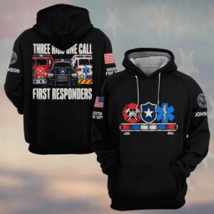 Custom Name & Department Three Rigs One Call Fire Truck Police SUV Ambulance Front View First Responders #DQH0966 - Hoodie