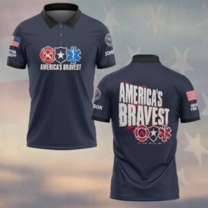 Custom Name & Department America's Bravest Fire Police EMS Distressed Type Three Service Emblems First Responders #DQH0968 - Polo