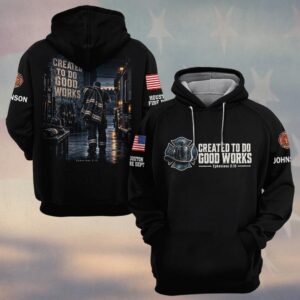 Custom Name & Department Created To Do Good Works Ephesians 2:10 Firefighter Walking Out Of Station Bay Firefighter #DQH0973 - Hoodie