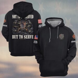 Custom Name & Department Not To Be Served But To Serve Matthew 20:28 Three Firefighters Kneeling In Burning Rubble Firefighter #DQH0974 - Hoodie