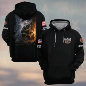 Custom Name & Department The Angel Of The Lord Encampeth Round About Psalm 34:7 Guardian Angel Over Firefighter At Burning Doorway Firefighter #DQH0976 - Hoodie