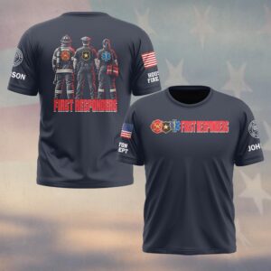 Custom Name & Department First Responders Firefighter Police EMS Standing Back Turned First Responders #DQH0983 - T-shirt