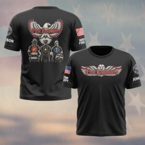 Custom Name & Department First Responders Eagle Wings Over Firefighter Police EMS First Responders #DQH0984  - T-shirt