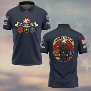 Custom Name & Department Semper Paratus Eagle Seal Firefighter Police EMS First Responders #DQH0985 - Polo