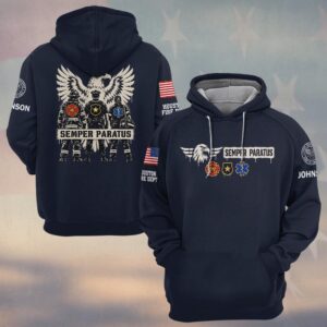 Custom Name & Department Semper Paratus Eagle Wings Over Firefighter Police EMS First Responders #DQH0986 - Hoodie