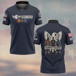 Custom Name & Department Semper Paratus Eagle Wings Over Firefighter Police EMS First Responders #DQH0986 - Polo