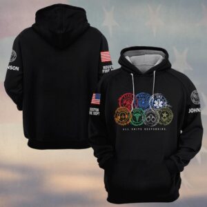Custom Name & Department All Units Responding Seven Distressed Stamp Badges Fire Police EMS Dispatch Nurse Corrections Military First Responders #DQH1009 - Hoodie