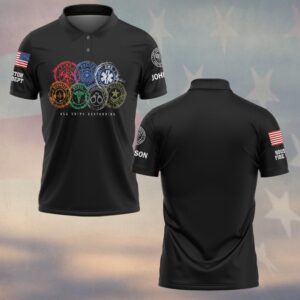 Custom Name & Department All Units Responding Seven Distressed Stamp Badges Fire Police EMS Dispatch Nurse Corrections Military First Responders #DQH1009 - Polo