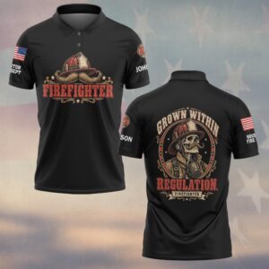 Custom Name & Department Grown Within Regulation Handlebar Moustache Skeleton Oval Seal Firefighter #DQH1012 - Polo