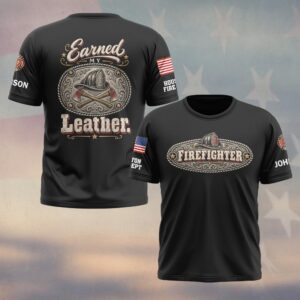 Custom Name & Department Earned My Leather Rodeo Belt Buckle Fire Helmet Axes Western Firefighter #DQH1017 - T-shirt