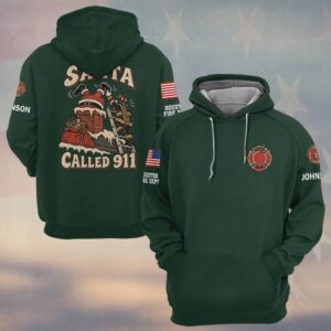 Custom Name & Department Santa Called 911 Santa Stuck In Chimney Retro Cartoon Christmas Firefighter #DQH1022 - Hoodie