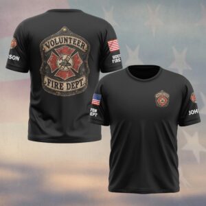 Custom Name & Department Volunteer Fire Dept Leather Helmet Front Shield Maltese Cross Volunteer Firefighter #DQH1024  - T-shirt