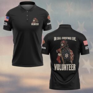 Custom Name & Department On Call Christmas Eve Fire Helmet Axe Stocking Medic Bag Flag Volunteer Christmas Firefighter #DQH1026 - Polo