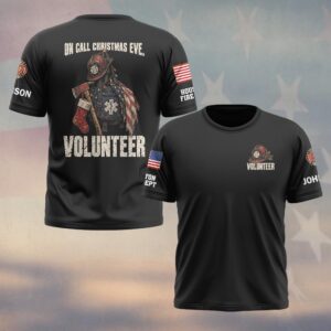 Custom Name & Department On Call Christmas Eve Fire Helmet Axe Stocking Medic Bag Flag Volunteer Christmas Firefighter #DQH1026 - T-shirt