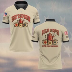 Custom Name & Department Fueled By Coffee & Other People's Emergencies Coffee Pot Tin Mugs Fire Police EMS First Responders #DQH1030 - Polo