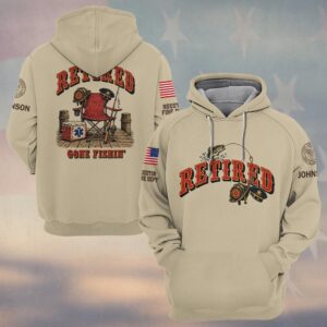 Custom Name & Department Retired Gone Fishin' Fire Helmet Police Cap Camp Chair Fishing Dock First Responders #DQH1031 - Hoodie