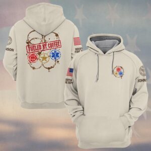 Custom Name & Department Fueled By Coffee Coffee Ring Stains Fire Police EMS Stamps First Responders #DQH1033 - Hoodie