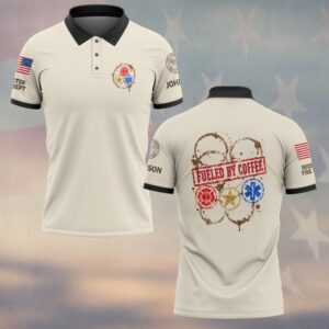 Custom Name & Department Fueled By Coffee Coffee Ring Stains Fire Police EMS Stamps First Responders #DQH1033 - Polo