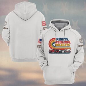 Custom Name & Department Nights Weekends Holidays Retro Stripes Fire Truck Police Car Ambulance First Responders #DQH1034 - Hoodie