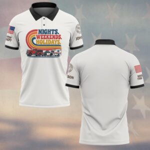 Custom Name & Department Nights Weekends Holidays Retro Stripes Fire Truck Police Car Ambulance First Responders #DQH1034 - Polo