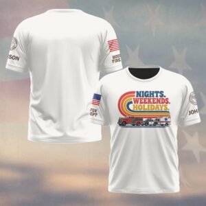 Custom Name & Department Nights Weekends Holidays Retro Stripes Fire Truck Police Car Ambulance First Responders #DQH1034 - T-shirt