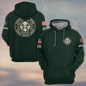Custom Name & Department Courage Rescue Honor Firefighter Maltese Cross Helmet Crossed Axes Christmas Wreath Pinecones Holly Firefighter #DQH1037  - Hoodie