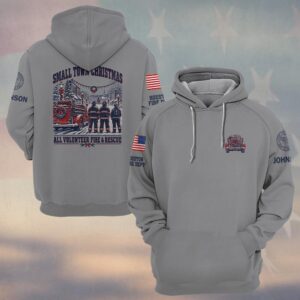 Custom Name & Department Small Town Christmas All Volunteer Fire & Rescue Three First Responders Vintage Fire Truck Snowy Street First Responders #DQH1041 - Hoodie