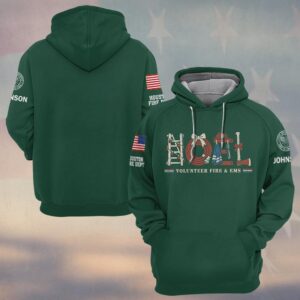 Custom Name & Department Noel Volunteer Fire & EMS Ladder Hose Wreath Helmet Hook Axe Gear Letters First Responders #DQH1046  - Hoodie