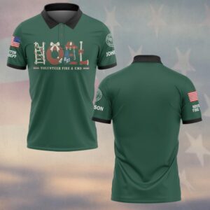 Custom Name & Department Noel Volunteer Fire & EMS Ladder Hose Wreath Helmet Hook Axe Gear Letters First Responders #DQH1046  - Polo
