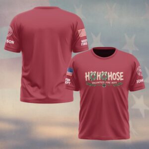 Custom Name & Department Ho Ho Hose Volunteer Fire Dept Coiled Fire Hose Bows Maltese Cross Pine Garland First Responders #DQH1048 - T-shirt