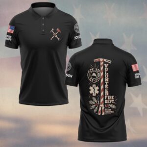 Custom Name & Department Volunteer Fire Dept Merry Christmas Candy Cane Fire Axe Maltese Cross Star Of Life Holly First Responders #DQH1049 - Polo