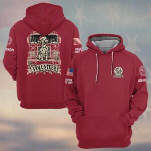 Custom Name & Department Volunteer Fire Truck Dalmatian Dog Santa Hat Christmas Banner First Responders #DQH1050 - Hoodie