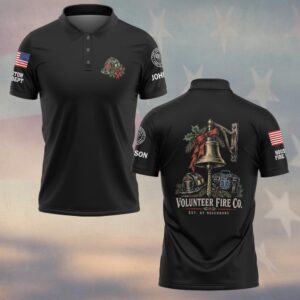Custom Name & Department Volunteer Fire Co Est By Neighbors Christmas Fire Bell Red Bow Helmet EMS Bag Holly First Responders #DQH1051 - Polo