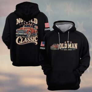 Custom Name & Year Not Old Classic Vintage Red Pickup Truck American Flag Stars Old Man #DQH1059 - Hoodie