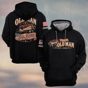 Custom Name & Year Old Man Still Flying Vintage Biplane American Flag Banner Old Man #DQH1060 - Hoodie
