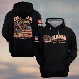 Custom Name & Year Old Man Toolbox Hard Work Duct Tape Common Sense Hammer Wrench American Flag Old Man #DQH1061 - Hoodie