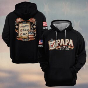 Custom Name & Year Papa's To-Do List Coffee Flag Up Nap Clipboard American Flag Mug Old Man #DQH1062 - Hoodie