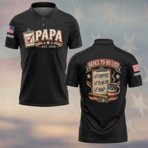 Custom Name & Year Papa's To-Do List Coffee Flag Up Nap Clipboard American Flag Mug Old Man #DQH1062 - Polo