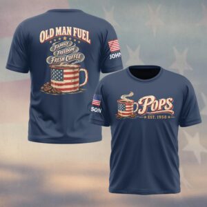 Custom Name & Year Old Man Fuel Family Freedom Fresh Coffee American Flag Camp Mug Coffee Beans Old Man #DQH1063 - T-shirt