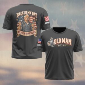Custom Name & Year Back In My Day We Fixed It Ourselves Old Mechanic Wrench Duct Tape American Flag Old Man #DQH1064 - T-shirt