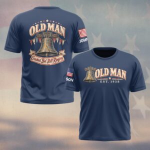 Custom Name & Year Old Man Cracked But Still Ringing Liberty Bell American Bunting Stars Old Man #DQH1065 - T-shirt