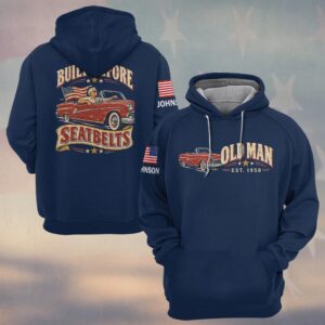 Custom Name & Year Built Before Seatbelts Vintage Red Convertible American Flag Old Man #DQH1066 - Hoodie