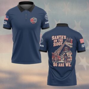 Santa's On The Roof, So Are We, Personalized Vintage Firefighter Pride - Polo