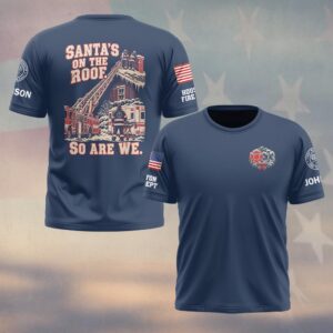 Santa's On The Roof, So Are We, Personalized Vintage Firefighter Pride - T-shirt